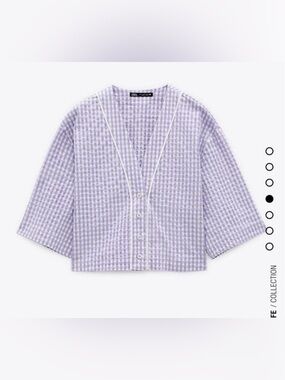 NWT Zara Lavender and White Gingham Cropped Button Top